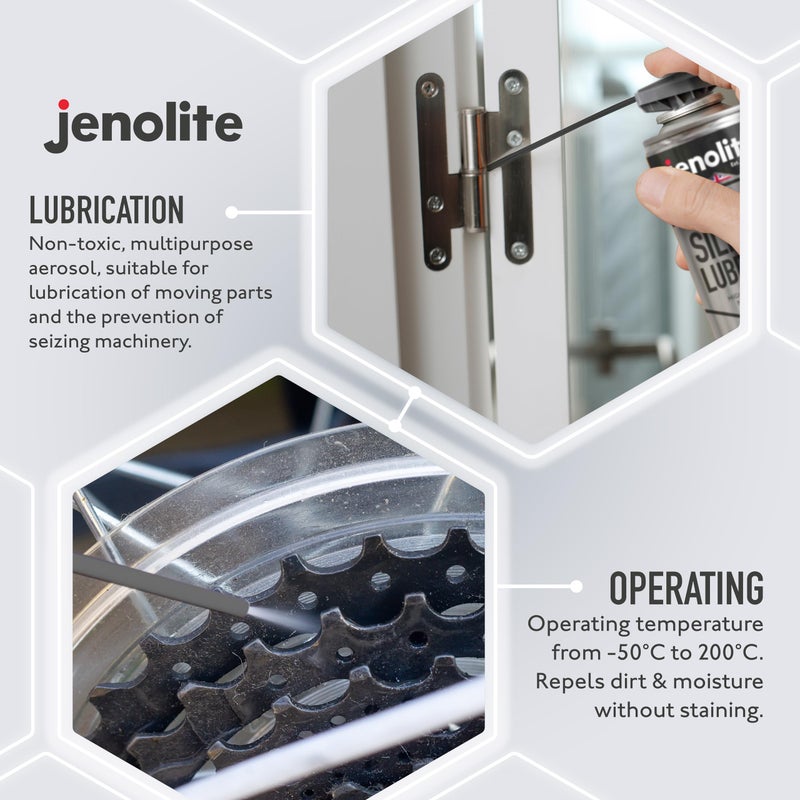 JENOLITE رذاذ سيليكون جينوليت | قشة ذكية | تشحيم متعدد الاستخدامات عالي الأداء | مقاوم للحرارة، يصد الأوساخ والرطوبة، مادة تشحيم غير سامة | 400 مل (13.5 أونصة سائلة) - Image 4